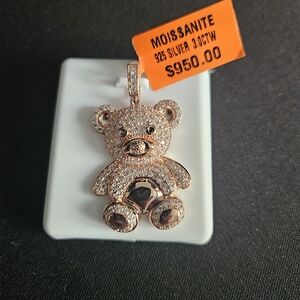 3.0CTW Real Moissanite Teddy Bear Pendant 925 Sterling Silver Rose Gold Finish